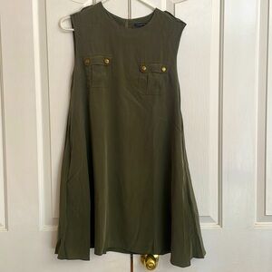 Rachel Zoe Button A-line Midi Shift Dress Forest green